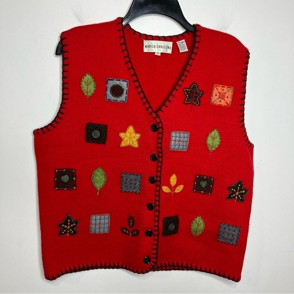 Marisa Christina 100% wool vest with fall patchwork size medium - Picture 1 of 5
